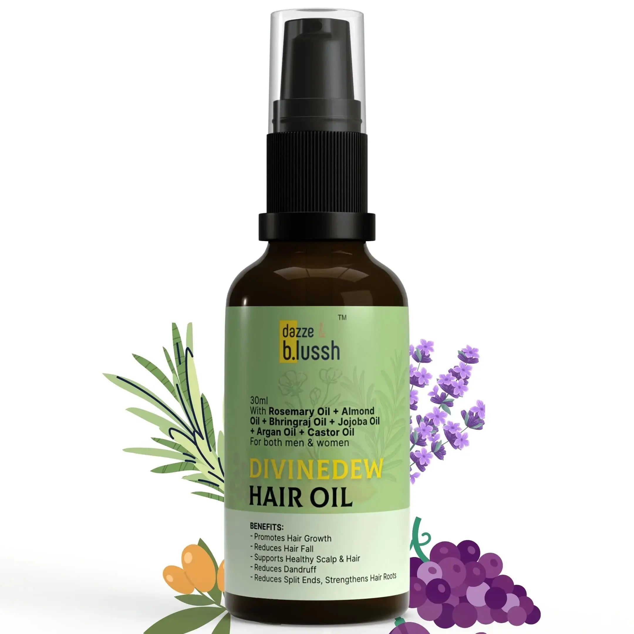 DivineDew Organic Hair Growth Oil - Reduces Hair Fall, Dandruff & Promotes Hair Growth - Dazze and blussh