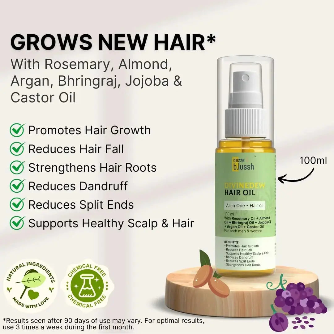 Divine Dew Hair Oil - Reduces Hair Fall, Dandruff & Promotes Hair Growth - Dazze and blussh